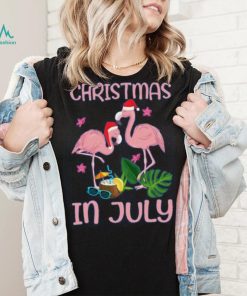 Christmas In July Pink Flamingo Wearing Santa Hat Gift Kids T Shirt