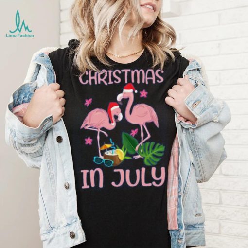 Christmas In July Pink Flamingo Wearing Santa Hat Gift Kids T Shirt