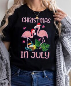 Christmas In July Pink Flamingo Wearing Santa Hat Gift Kids T Shirt