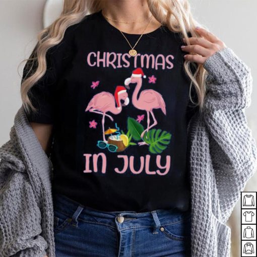 Christmas In July Pink Flamingo Wearing Santa Hat Gift Kids T Shirt