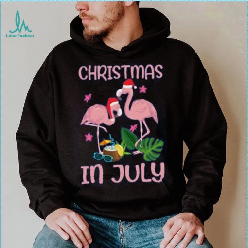 Christmas In July Pink Flamingo Wearing Santa Hat Gift Kids T Shirt