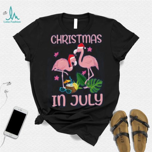 Christmas In July Pink Flamingo Wearing Santa Hat Gift Kids T Shirt