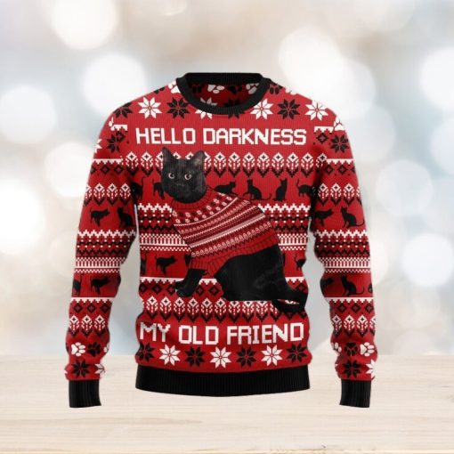 Christmas Ugly Sweater Black Cat Hello Darkness My Old Friend Funny Sweater Gift For Men And Women