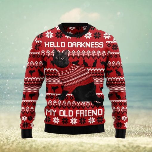 Christmas Ugly Sweater Black Cat Hello Darkness My Old Friend Funny Sweater Gift For Men And Women