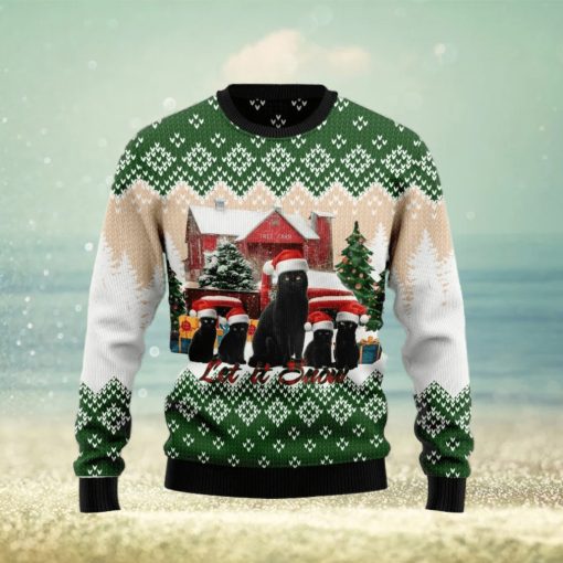 Christmas Ugly Sweater Black Cat Let It Snow Funny Sweater Gift For Men And Women