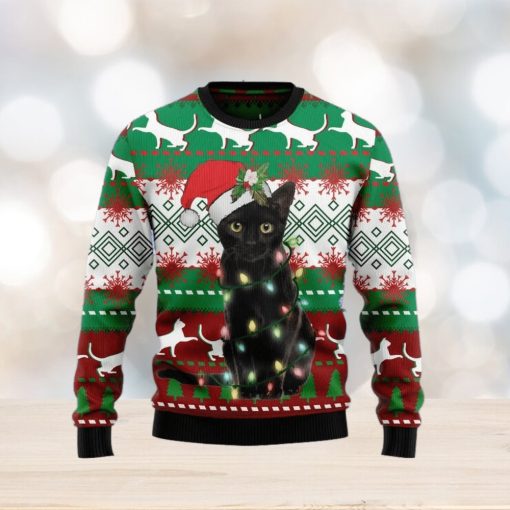 Christmas Ugly Sweater Black Cat Light Funny Sweater Gift For Men And Women