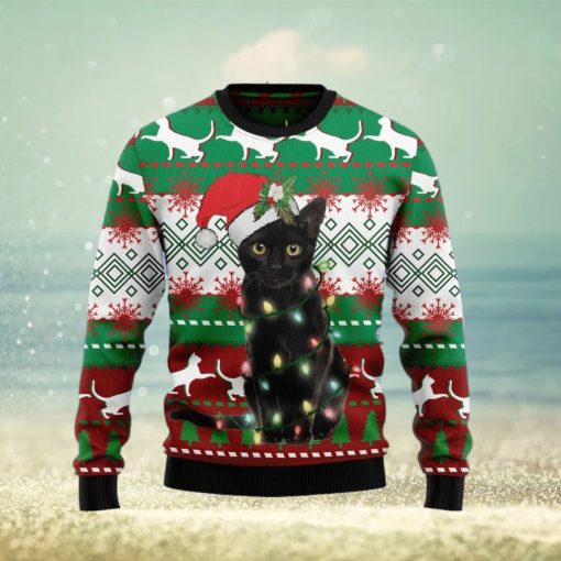 Christmas Ugly Sweater Black Cat Light Funny Sweater Gift For Men And Women