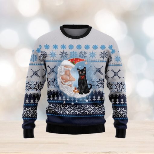 Christmas Ugly Sweater Black Cat Love Santa Moon Funny Sweater Gift For Men And Women