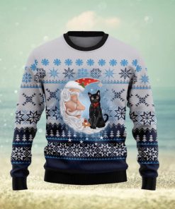 Christmas Ugly Sweater Black Cat Love Santa Moon Funny Sweater Gift For Men And Women