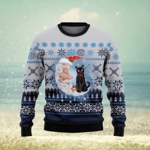 Christmas Ugly Sweater Black Cat Love Santa Moon Funny Sweater Gift For Men And Women