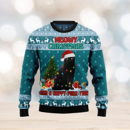 Christmas Ugly Sweater Black Cat Meomy Christmas Happy Purr Year Funny Sweater Gift For Men And Women