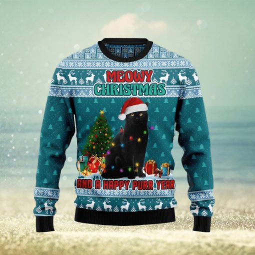 Christmas Ugly Sweater Black Cat Meomy Christmas Happy Purr Year Funny Sweater Gift For Men And Women