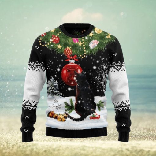 Christmas Ugly Sweater Black Cat Mirror Funny Sweater Gift For Men And Women