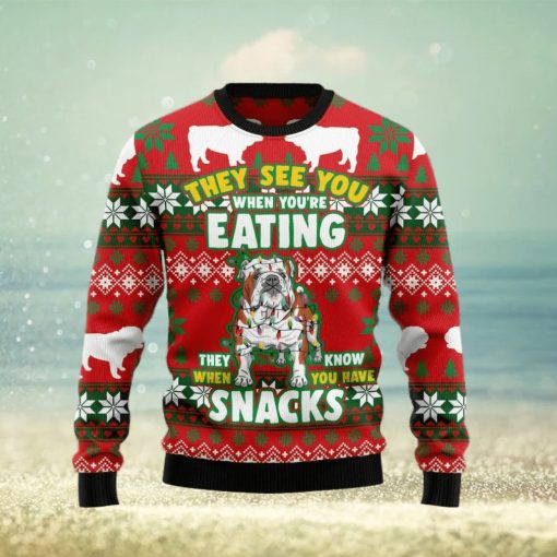 Christmas Ugly Sweater Bulldog Snacks Funny Sweater Gift For Men And Women