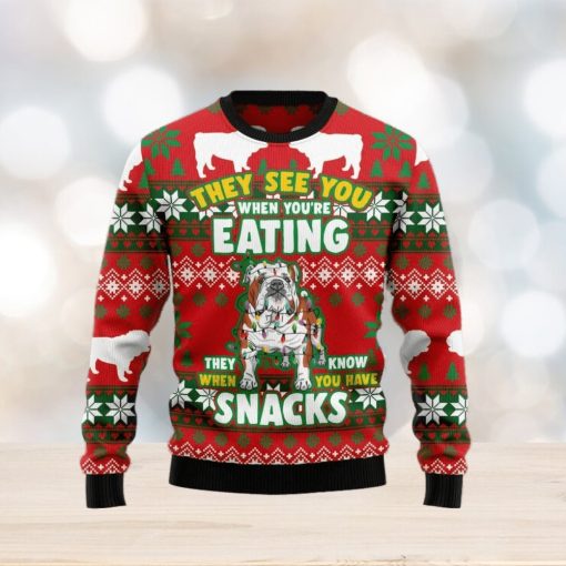 Christmas Ugly Sweater Bulldog Snacks Funny Sweater Gift For Men And Women