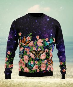 Christmas Ugly Sweater Butterfly Flowers Funny Sweater Gift For Men And Women