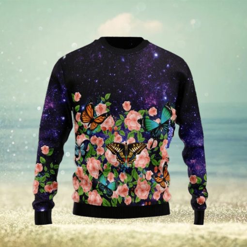 Christmas Ugly Sweater Butterfly Flowers Funny Sweater Gift For Men And Women