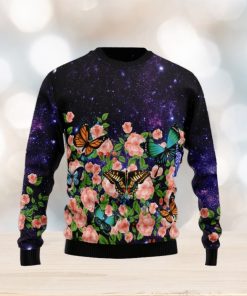 Christmas Ugly Sweater Butterfly Flowers Funny Sweater Gift For Men And Women