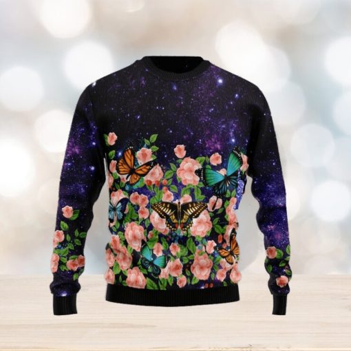 Christmas Ugly Sweater Butterfly Flowers Funny Sweater Gift For Men And Women