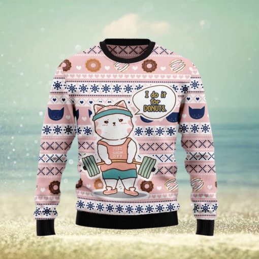 Christmas Ugly Sweater Cat Do It For Donuts Funny Sweater Gift For Men And Women