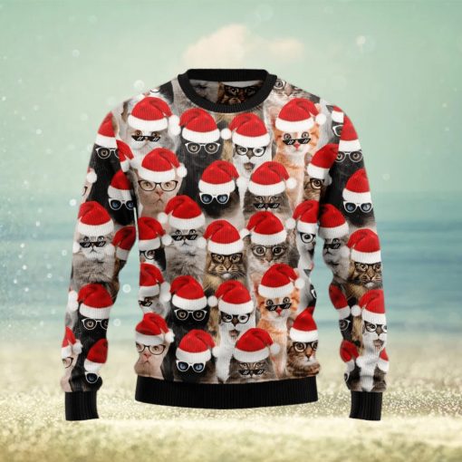 Christmas Ugly Sweater Cat Glasses Funny Sweater Gift For Men And Women