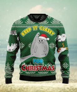 Christmas Ugly Sweater Cat Keep It Classy Funny Sweater Gift For Men And Women