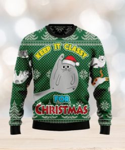 Christmas Ugly Sweater Cat Keep It Classy Funny Sweater Gift For Men And Women