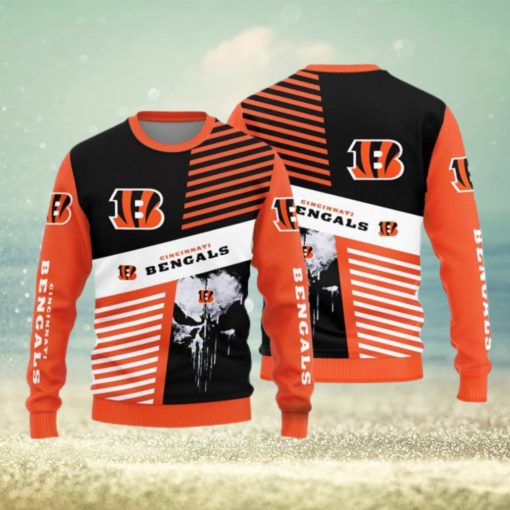 Cincinnati Bengals Skull Pattern Knitted Sweater For Christmas