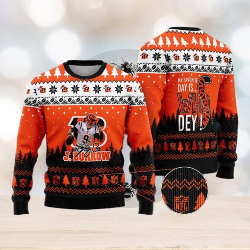 Cincinnati Bengals – Joe Burrow #9 Super Bowl My Favorite Day Is Whoo Dey Ugly Christmas Sweater