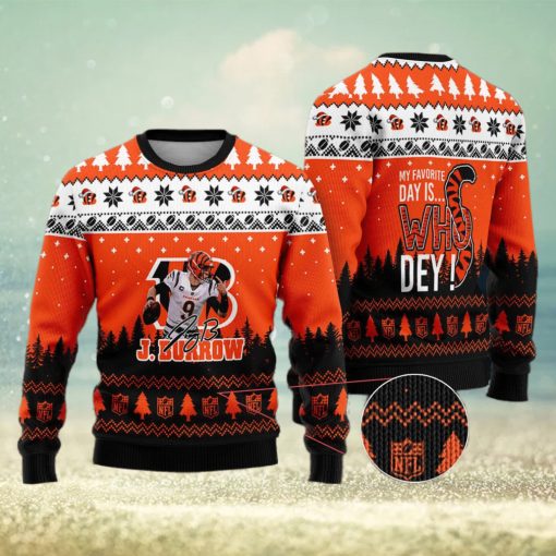 Cincinnati Bengals – Joe Burrow #9 Super Bowl My Favorite Day Is Whoo Dey Ugly Christmas Sweater