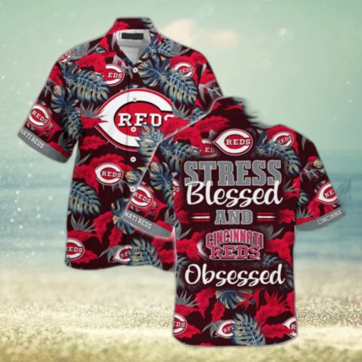 Cincinnati Reds MLB Summer Hawaiian Shirt And Shorts, Stress Blessed Obsessed For Fans