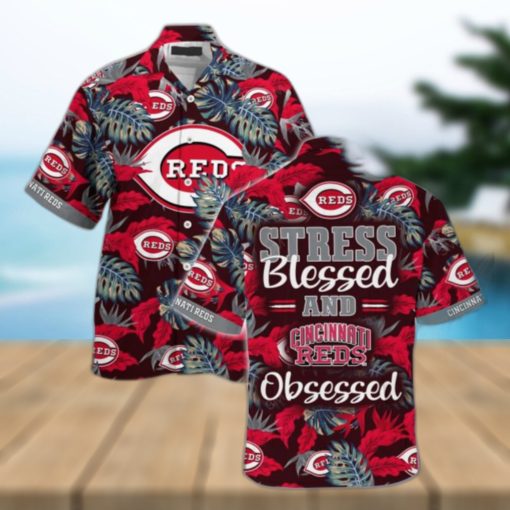 Cincinnati Reds MLB Summer Hawaiian Shirt And Shorts, Stress Blessed Obsessed For Fans