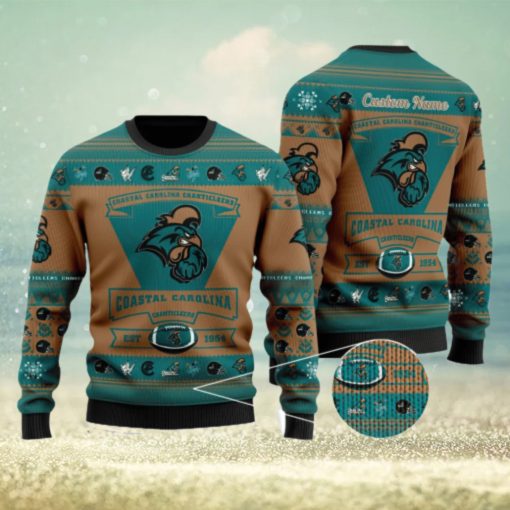 Coastal Carolina Chanticleers Team Custom Name Ugly Christmas Sweater For Men And Women Sport Gift