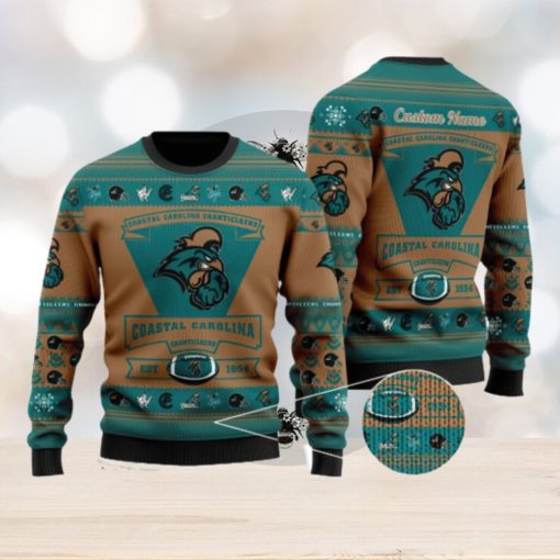 Coastal Carolina Chanticleers Team Custom Name Ugly Christmas Sweater For Men And Women Sport Gift