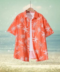 Coconut Tree Pattern Men s Short Sleeve Lapel Shirt  Men s Button Up Shirt For Summer Outdoor Vacation  Hawaiian Style