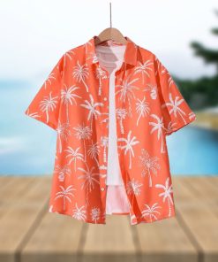 Coconut Tree Pattern Men s Short Sleeve Lapel Shirt  Men s Button Up Shirt For Summer Outdoor Vacation  Hawaiian Style