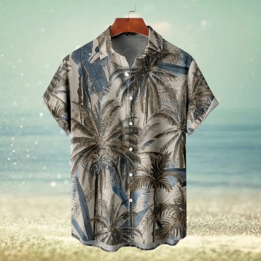 Coconut Tree Print Men s Casual Short Sleeve Hawaiian Shirt  Men s Shirt For Summer Vacation Resort  Tops For Men