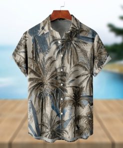 Coconut Tree Print Men s Casual Short Sleeve Hawaiian Shirt  Men s Shirt For Summer Vacation Resort  Tops For Men