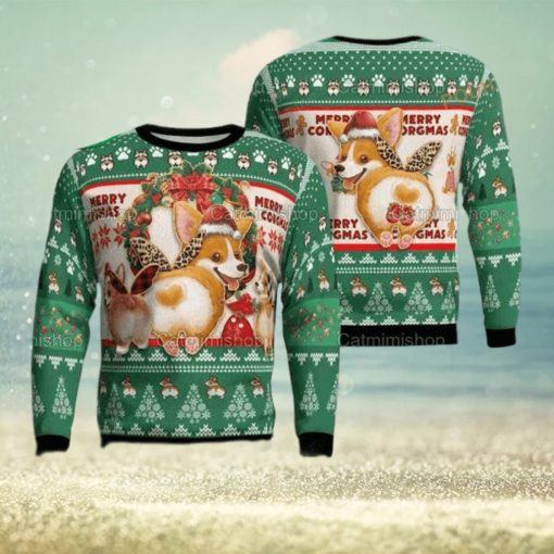 Corgi Pine Tree Pattern Funny Ugly Christmas Sweater