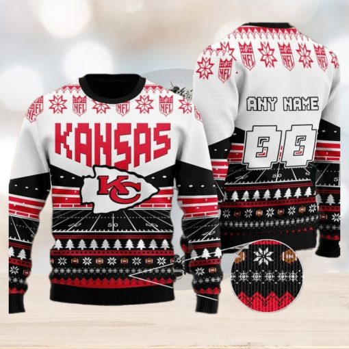 Custom Name Number Nfl Kansas City Chiefs Rugby Stadium Ugly Christmas Sweater