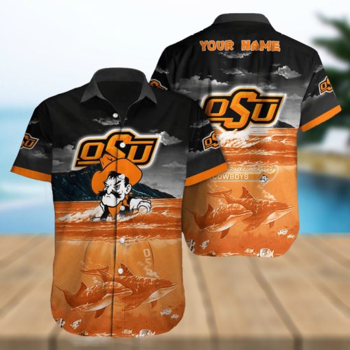 Custom Name Oklahoma State Cowboys NCAA Logo Dolphin Beach Funny Hawaiian Shirt