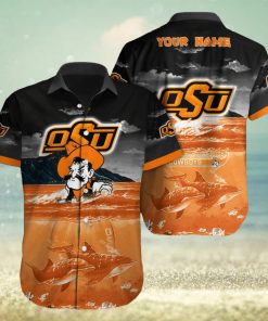 Custom Name Oklahoma State Cowboys NCAA Logo Dolphin Beach Funny Hawaiian Shirt