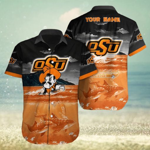 Custom Name Oklahoma State Cowboys NCAA Logo Dolphin Beach Funny Hawaiian Shirt