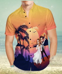 Custom Photo Trendy Aloha Hawaiian Shirt Personalized Sunset And Coconut Grove Wedding Trendy Aloha Hawaiian Shirt Group Wedding Uniforms