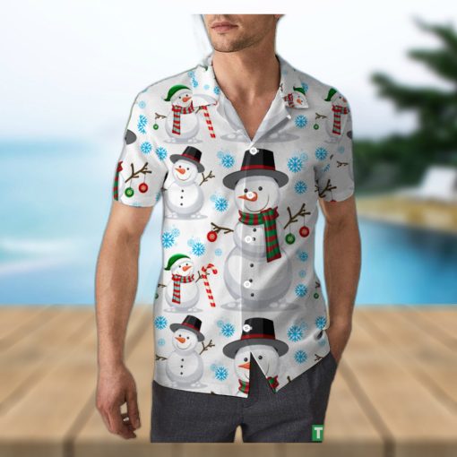 Cute Snowman Christmas Unisex 3D Hawaiian Shirt Handmade Gift For Men And Women Holiday