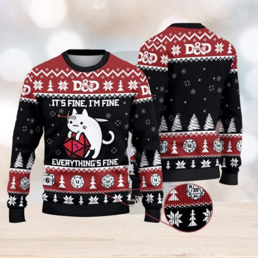 D&D Dragon Sweater Funny Cat It’s Fine Everything Fine 3D All Over Printed Ugly Christmas Sweater