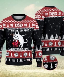 D&D Dragon Sweater Funny Cat It’s Fine Everything Fine 3D All Over Printed Ugly Christmas Sweater