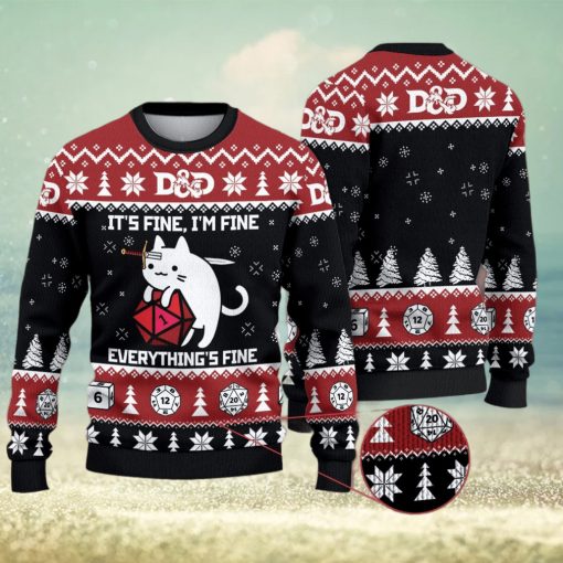 D&D Dragon Sweater Funny Cat It’s Fine Everything Fine 3D All Over Printed Ugly Christmas Sweater