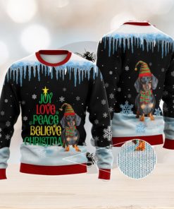 Dachshund Dog Joy Love Peace Believe Christmas Funny 3D Ugly Christmas Sweater Christmas Gift For Family