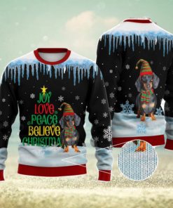 Dachshund Dog Joy Love Peace Believe Christmas Funny 3D Ugly Christmas Sweater Christmas Gift For Family